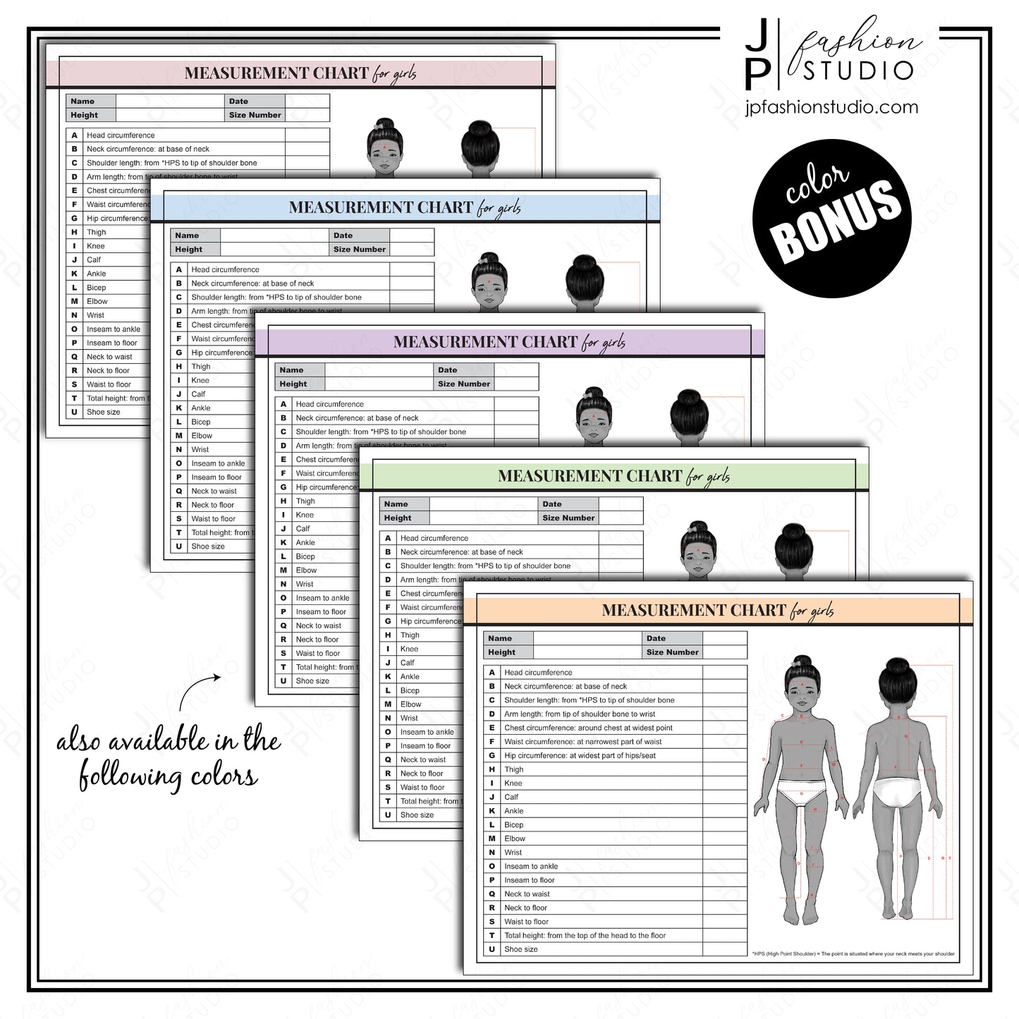 PRINTABLE Girls Body Measurement Sheet , Kids Fashion Designer Template, Kids Measuring , Sewing Measurement Sheet , PDF , JPG