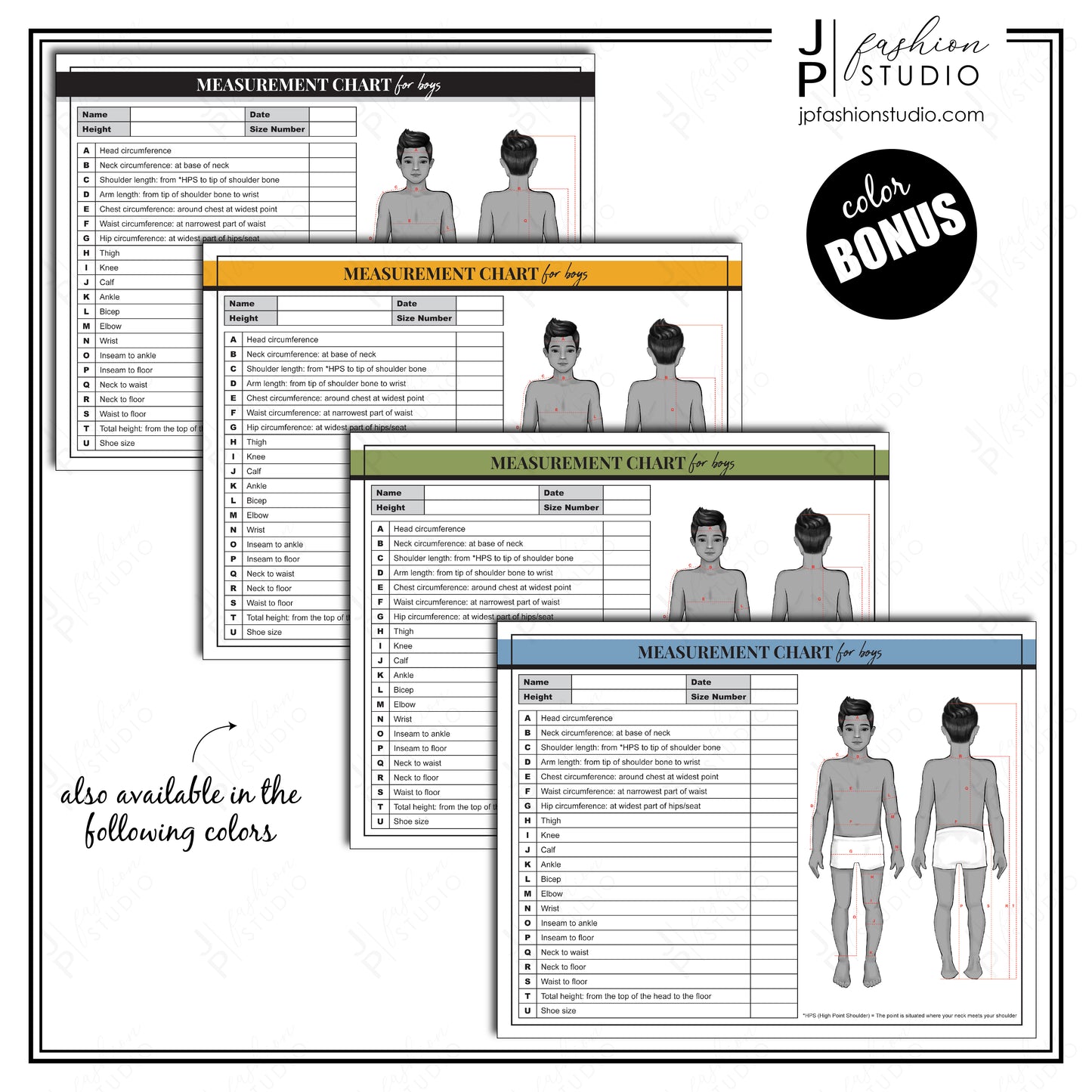 PRINTABLE Boys Body Measurement Sheet / Kids Fashion Designer Template / Children Sewing Measurement Sheet / PDF , JPG