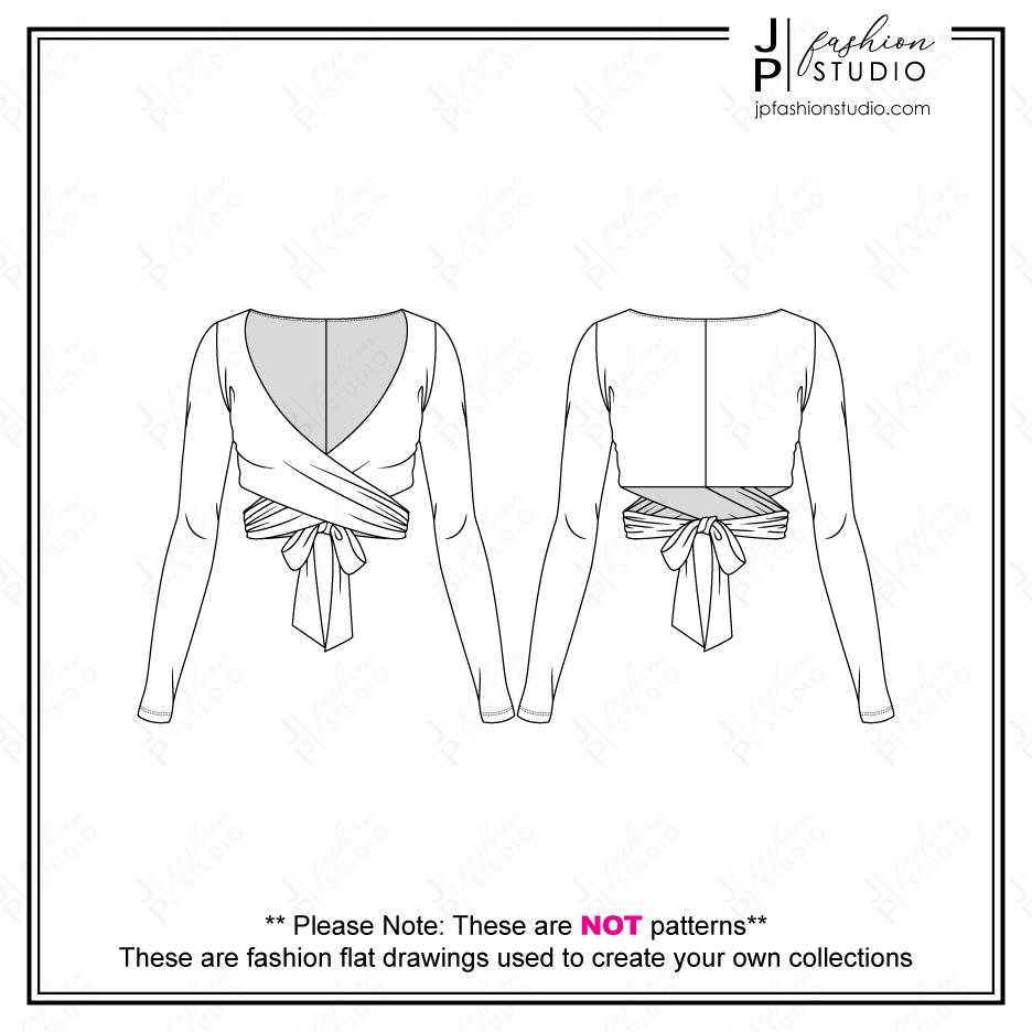 Women Summer Casual Outfit Fashion Flat Sketches, Fashion Technical Drawings, Crop Tank Top and Long Sleeves Wrap Top, Maxi Skirt, Wide Brim Hat, Women Fashion CAD design for Adobe Illustrator
