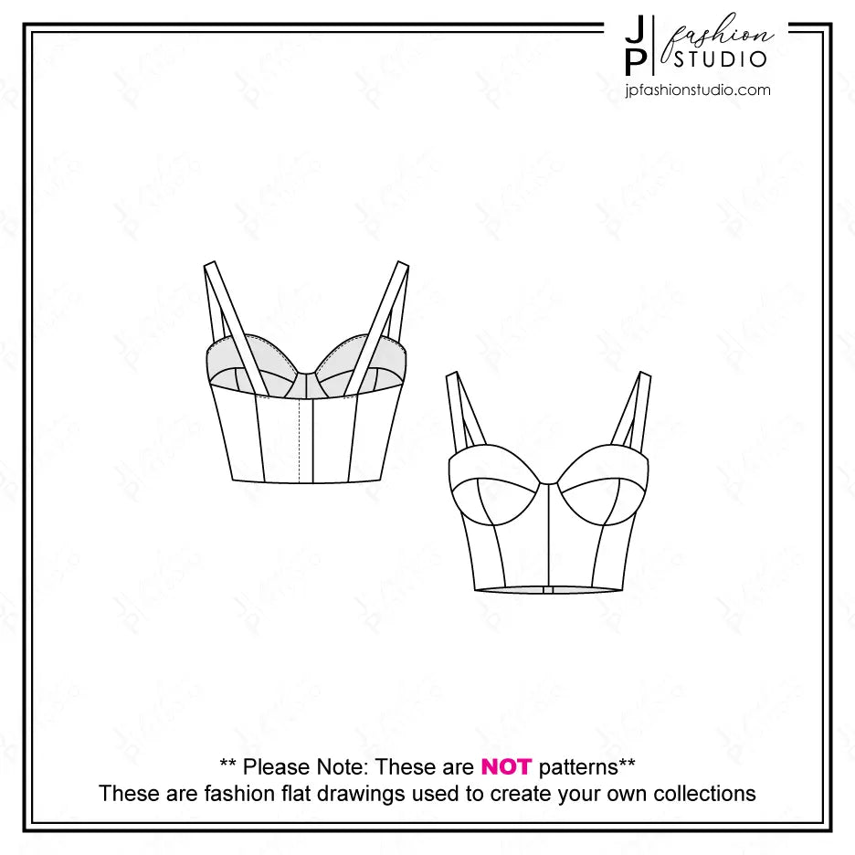 Women Suit Outfit Fashion Flat Sketches / Business casual / Bridal Suit / Chic Classy Pantsuit Technical Drawings for Adobe Illustrator. Oversized Blazer Jacket Double Breasted, Bustier Corset Cropped Top and Women's Trousers. 