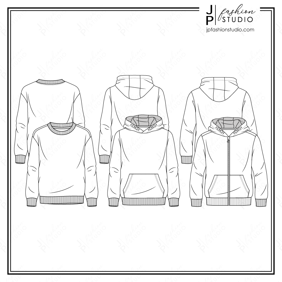 Fashion Figure Men Sweatshirts Technical drawings 3 Styles