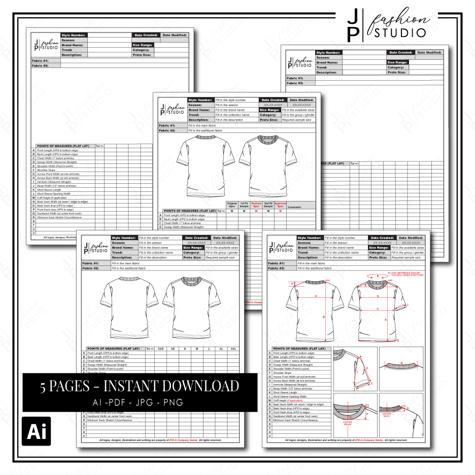 Complete Measurement Guide for T-shirts and Clothing for the Apparel  Industry, Fashion Designing and Fashion CAD Fashion Design Templates 