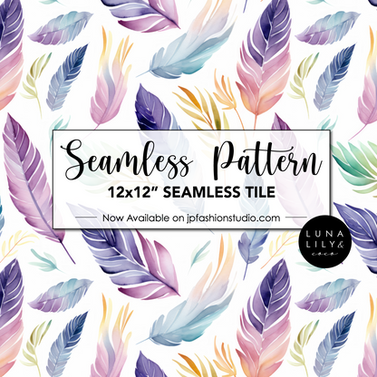 Watercolor Boho Feathers Seamless Pattern, Boho Feathers Digital Paper, Boho Patterns, Watercolor Feathers, Repeat Pattern, Digital Art - JPFashionStudio