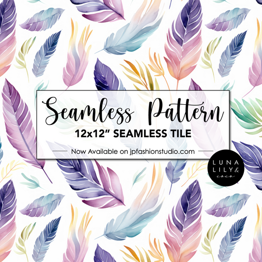 Watercolor Boho Feathers Seamless Pattern, Boho Feathers Digital Paper, Boho Patterns, Watercolor Feathers, Repeat Pattern, Digital Art - JPFashionStudio