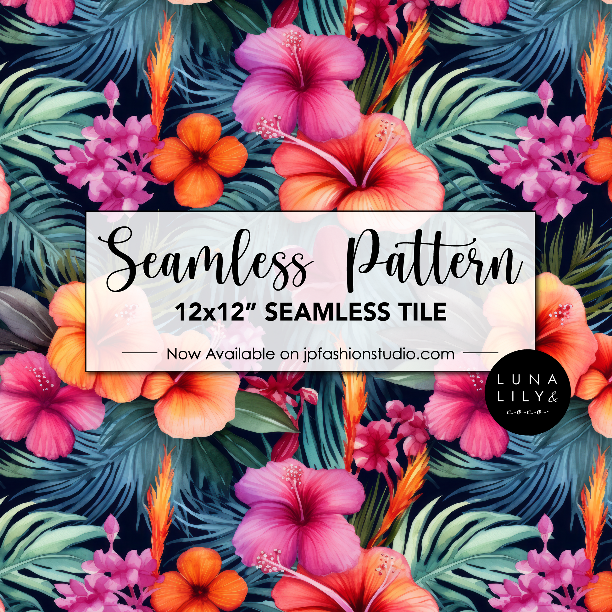 Tropical Flowers Seamless Pattern Tile, Tropical Prints, Hibiscus Print, Repeating Pattern, Floral Seamless Digital Pattern, Commercial Use - JPFashionStudio