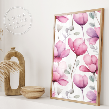 Watercolor Cyclamen Seamless Pattern, Cyclamen Flowers, Floral Seamless Pattern, Floral Prints, Flowers, Repeating Pattern, Digital Print - JPFashionStudio