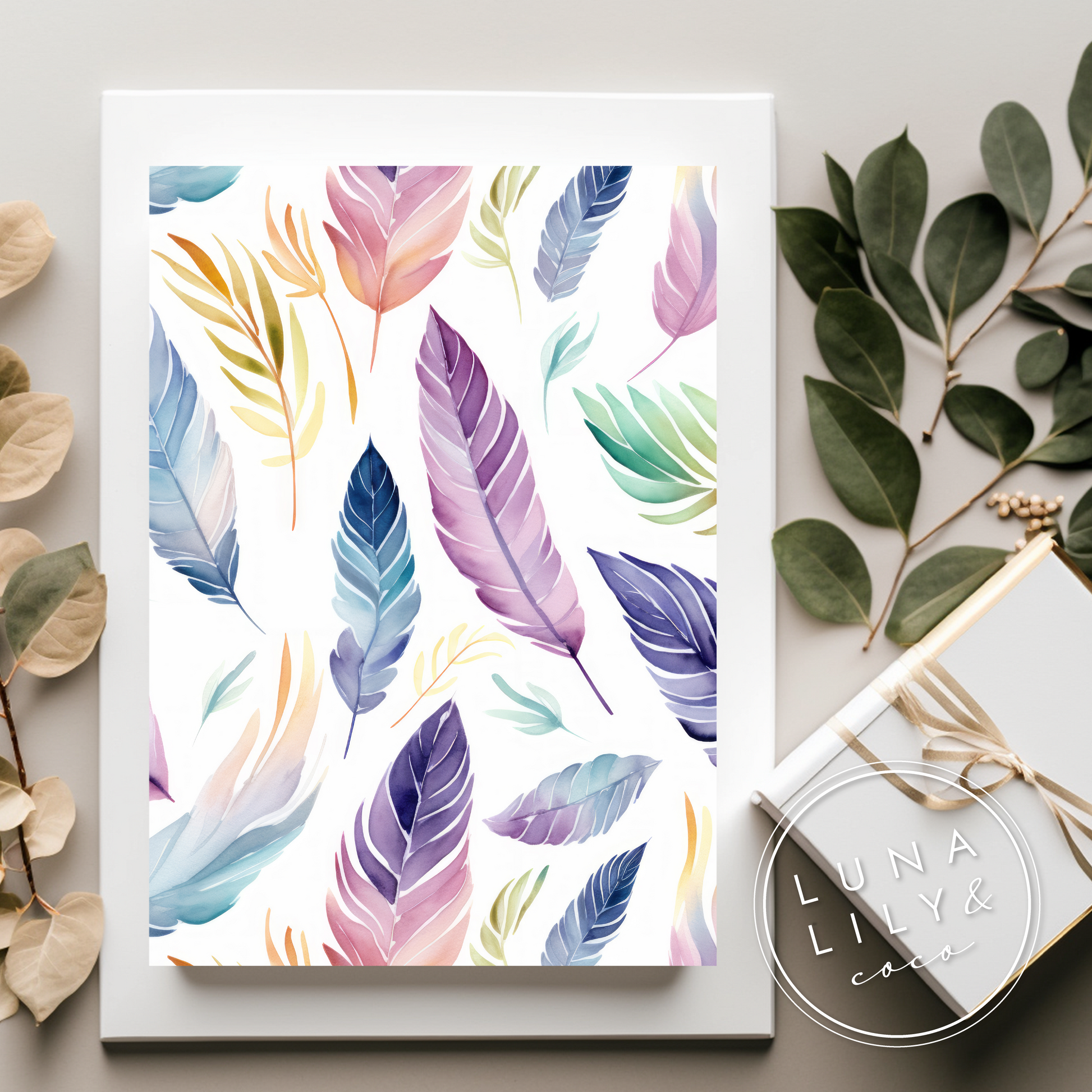Watercolor Boho Feathers Seamless Pattern, Boho Feathers Digital Paper, Boho Patterns, Watercolor Feathers, Repeat Pattern, Digital Art - JPFashionStudio
