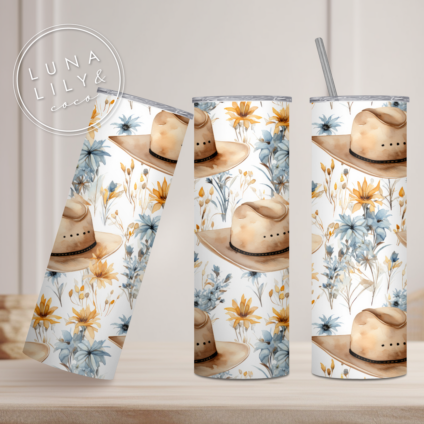 Cowboy Hats Pattern, Cowgirl Hat Floral Seamless Pattern, Western Digital Paper, Watercolor Cowboy Hats, Repeat Pattern, Digital Art - JPFashionStudio