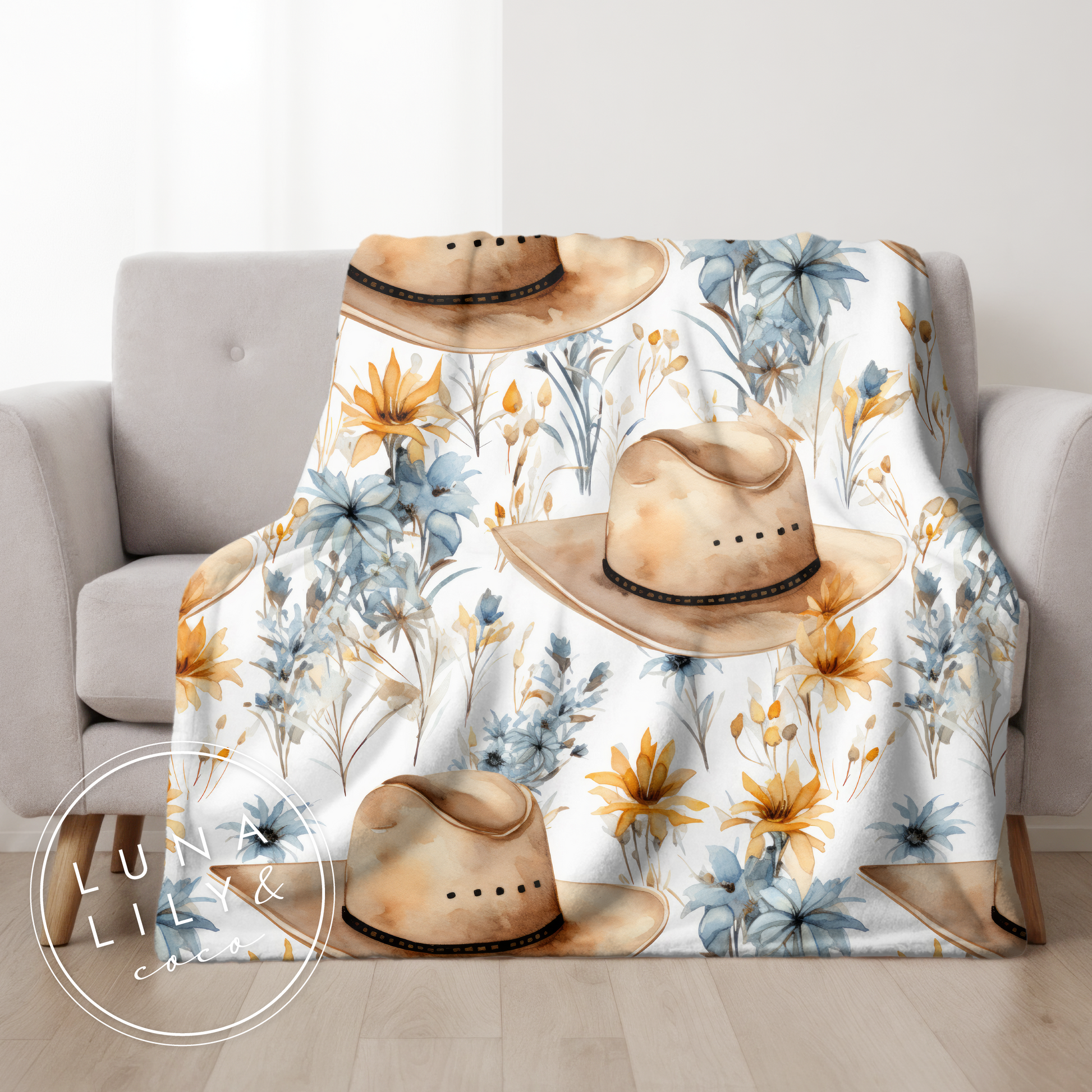 Cowboy Hats Pattern, Cowgirl Hat Floral Seamless Pattern, Western Digital Paper, Watercolor Cowboy Hats, Repeat Pattern, Digital Art - JPFashionStudio