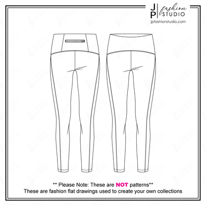 Women Activewear Outfit Sketches, Fashion Flat Sketches, Fashion Technical Drawings, Crop Off-Shoulder Sweatshirt sketch, Sports Bra sketch, Legging flat sketch, for Adobe Illustrator, Active clothing, Yoga outfit, athletic, fashion CADs