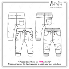 Load image into Gallery viewer, Baby Boys Sweatpants sketch, Fashion Flat Sketches, Kids Fashion Technical Drawings, Vector, Fashion Templates, Boys pants sketch
