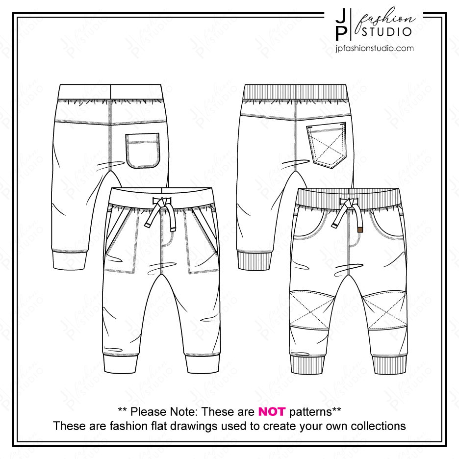 Baby Boys Sweatpants sketch, Fashion Flat Sketches, Kids Fashion Technical Drawings, Vector, Fashion Templates, Boys pants sketch