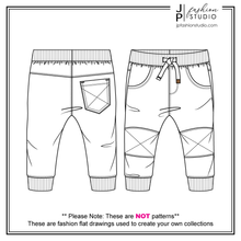 Load image into Gallery viewer, Baby Boys Sweatpants sketch, Fashion Flat Sketches, Kids Fashion Technical Drawings, Vector, Fashion Templates, Boys pants sketch
