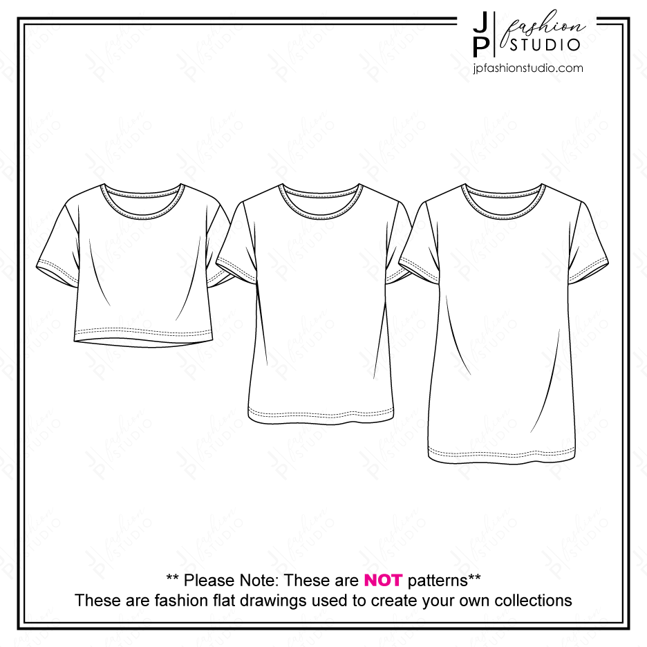 Women Boxy Tops Fashion Sketches, Vector fashion Templates, Fashion Technical Drawings, Crop Top sketch, Women's t-shirt sketch, Tunic top Sketch, for Adobe Illustrator