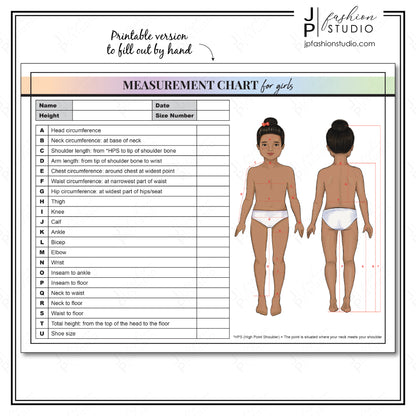 PRINTABLE Girls Body Measurement Sheet, Kids Fashion Designer Template, Kids Measuring, Sewing Measurement Sheet, PDF, JPG - JPFashionStudio