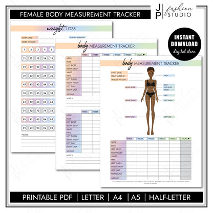 PRINTABLE Body Measurement Tracker for Black Women, Weight Loss Tracker Printable, African American Planner, Weight Loss Planner, Diet Planner, Rainbow Planner, Printable PDF, A4, A5, US Letter, Half Letter - JPFashionStudio