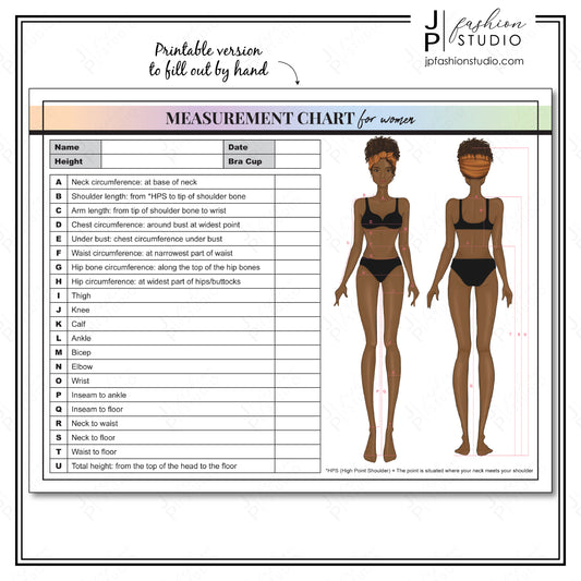 PRINTABLE Body Measurement Sheet for Black Women, Fashion Designer Template, African American, Sewing Measurement Sheet, PDF, JPG