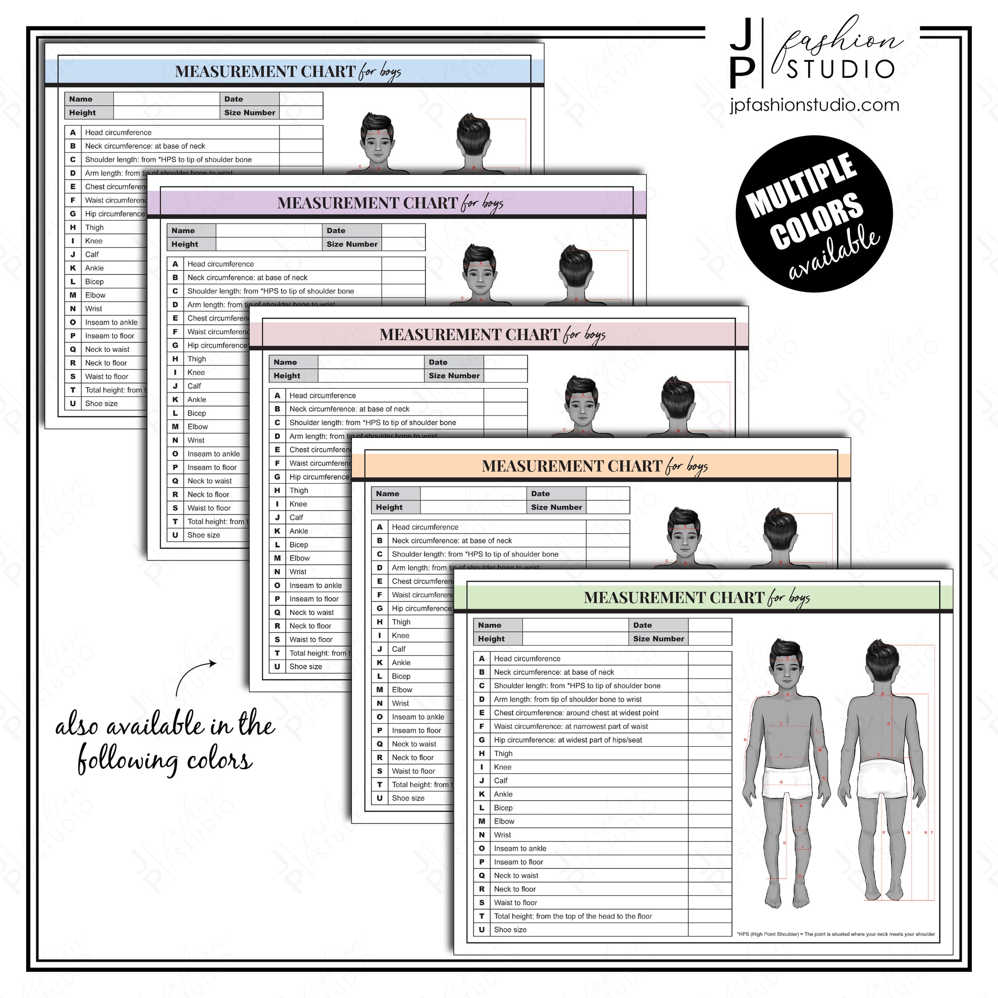 PRINTABLE Boys Body Measurement Sheet / Kids Fashion Designer Template / Children Sewing Measurement Sheet / PDF , JPG