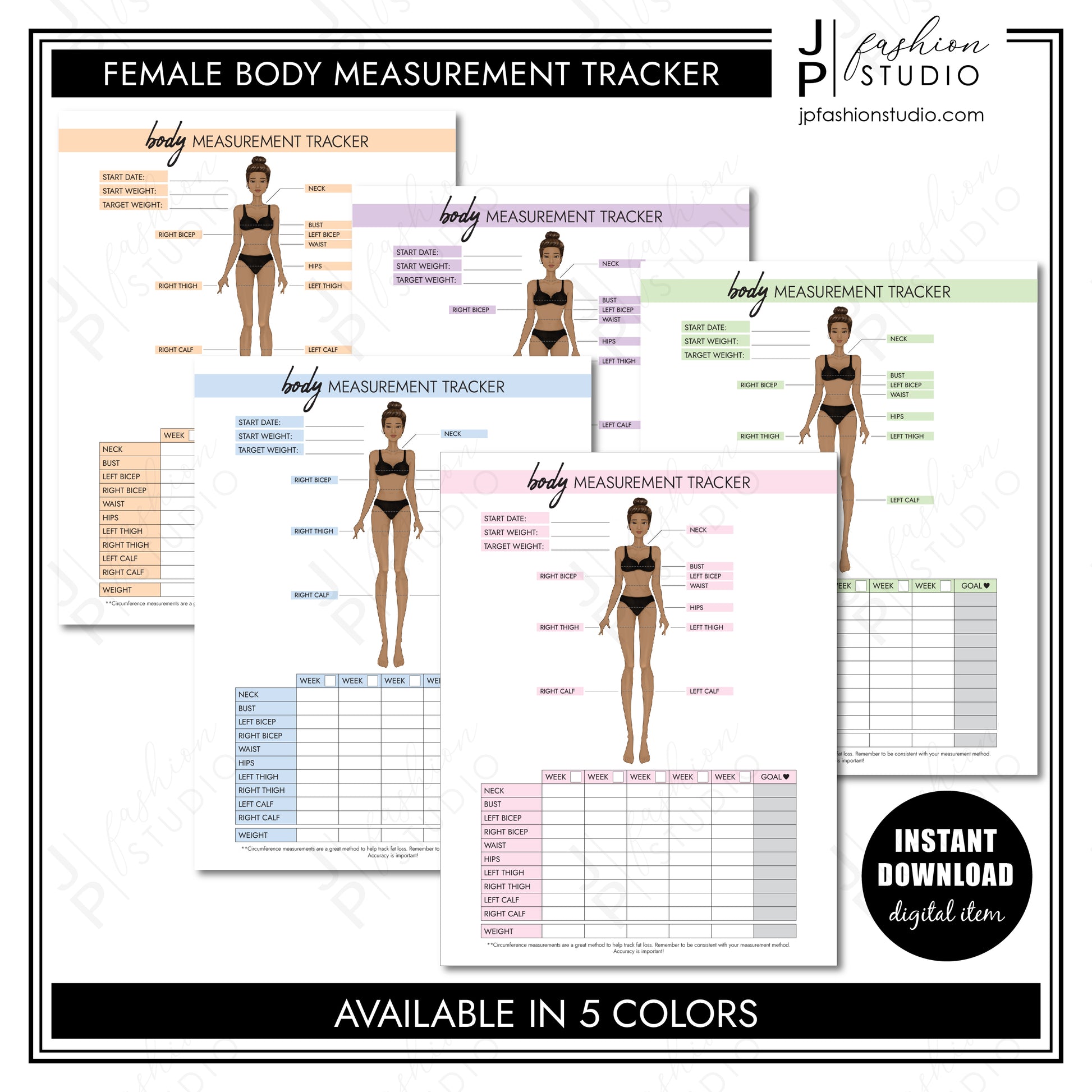 PRINTABLE Female Body Measurement Tracker, Weight Loss Tracker Printable, Weight Loss Planner, Diet Planner, PDF, A4, A5, US Letter, Half Letter