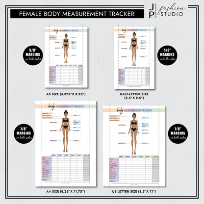 PRINTABLE Female Body Measurement Tracker, Weight Loss Tracker Printable, Weight Loss Planner, Diet Planner, Printable PDF, A4, A5, US Letter, Half Letter (Copy) - JPFashionStudio