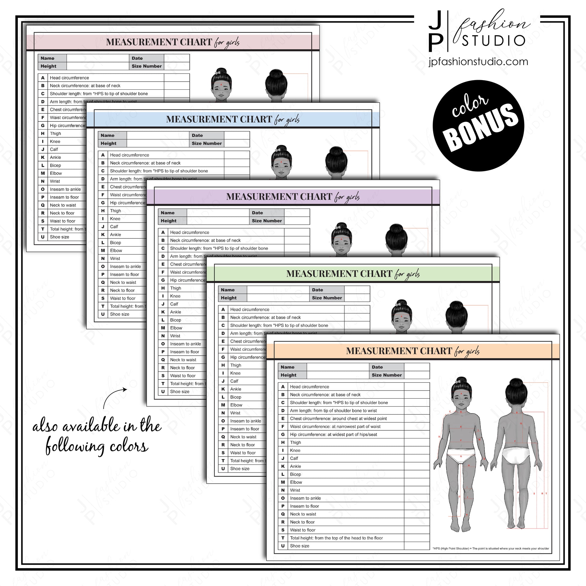 PRINTABLE Girls Body Measurement Sheet , Kids Fashion Designer Template, Kids Measuring , Sewing Measurement Sheet , PDF , JPG