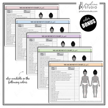 PRINTABLE Girls Body Measurement Sheet , Kids Fashion Designer Template, Kids Measuring , Sewing Measurement Sheet , PDF , JPG