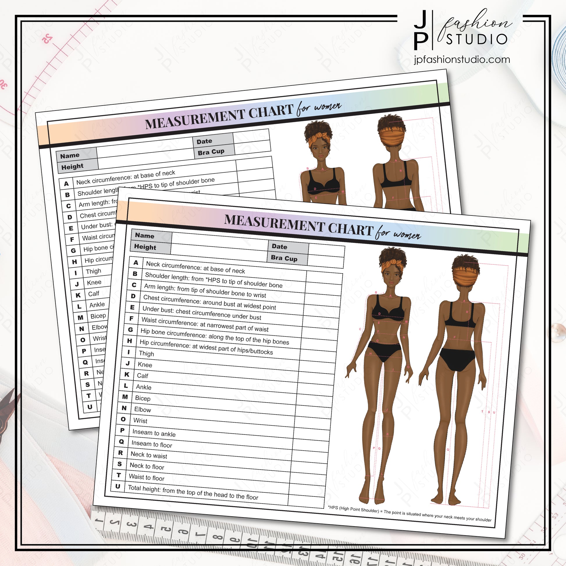 PRINTABLE Body Measurement Sheet for Black Women, Fashion Designer Template, African American, Sewing Measurement Sheet, PDF, JPG