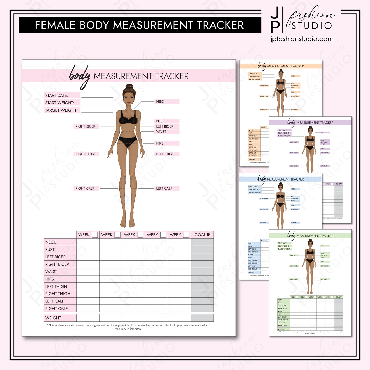 PRINTABLE Female Body Measurement Tracker, Weight Loss Tracker Printable, Weight Loss Planner, Diet Planner, PDF, A4, A5, US Letter, Half Letter