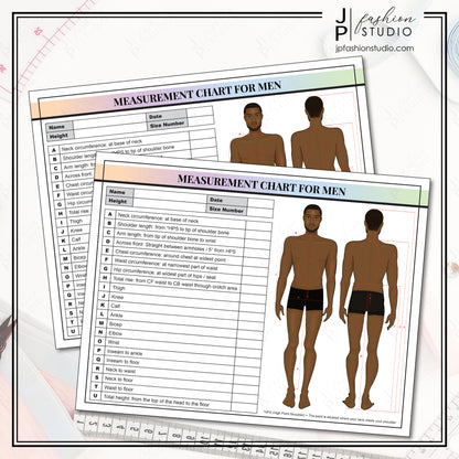 PRINTABLE Body Measurement Sheet for Black Men, Fashion Designer Template, African American Man, Sewing Measurement Sheet, PDF, JPG