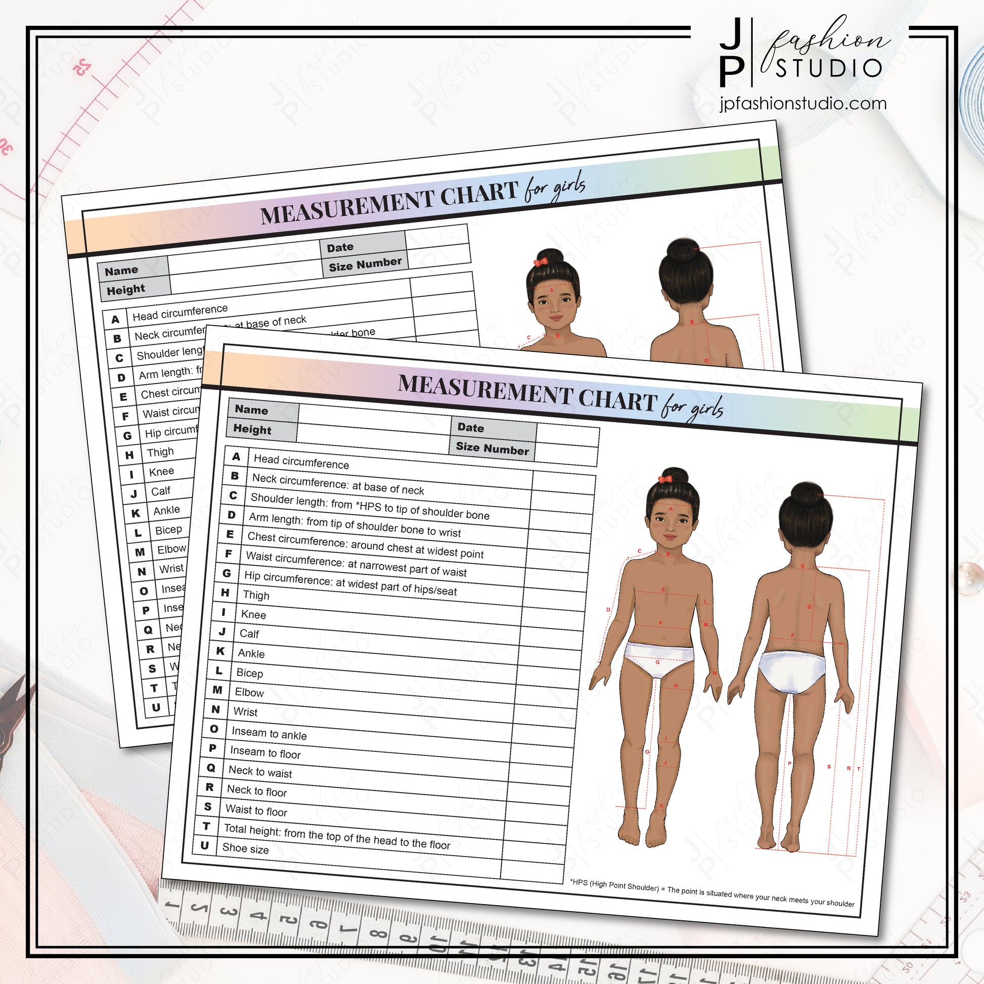 PRINTABLE Girls Body Measurement Sheet, Kids Fashion Designer Template, Kids Measuring, Sewing Measurement Sheet, PDF, JPG - JPFashionStudio