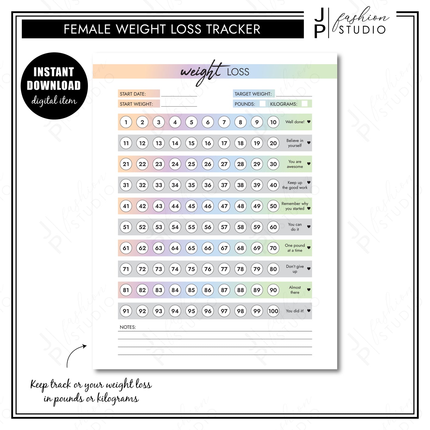 PRINTABLE Body Measurement Tracker for Black Women, Weight Loss Tracker Printable, African American Planner, Weight Loss Planner, Diet Planner, Rainbow Planner, Printable PDF, A4, A5, US Letter, Half Letter - JPFashionStudio