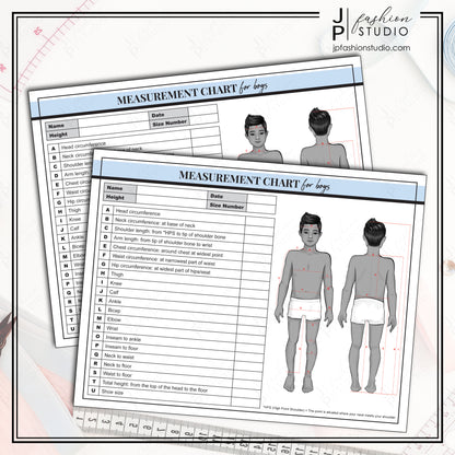 PRINTABLE Boys Body Measurement Sheet / Kids Fashion Designer Template / Children Sewing Measurement Sheet / PDF , JPG