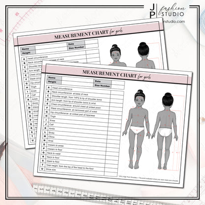 PRINTABLE Girls Body Measurement Sheet , Kids Fashion Designer Template, Kids Measuring , Sewing Measurement Sheet , PDF , JPG
