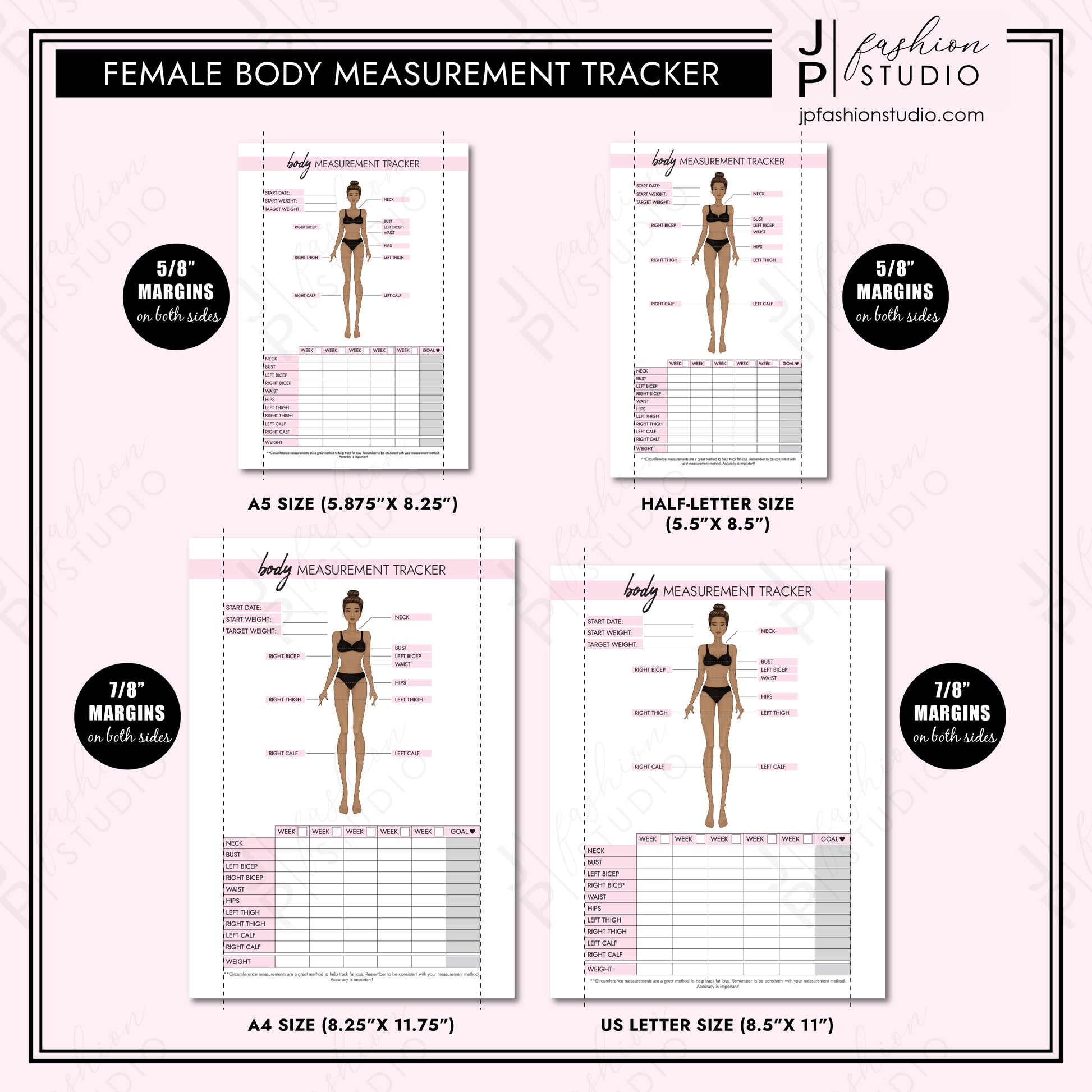 PRINTABLE Female Body Measurement Tracker, Weight Loss Tracker Printable, Weight Loss Planner, Diet Planner, PDF, A4, A5, US Letter, Half Letter