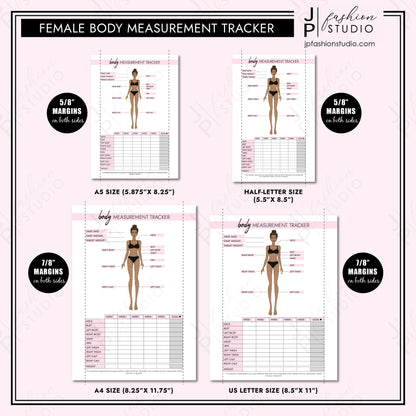 PRINTABLE Female Body Measurement Tracker, Weight Loss Tracker Printable, Weight Loss Planner, Diet Planner, PDF, A4, A5, US Letter, Half Letter