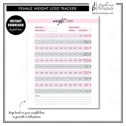 PRINTABLE Female Body Measurement Tracker, Weight Loss Tracker Printable, Weight Loss Planner, Diet Planner, PDF, A4, A5, US Letter, Half Letter