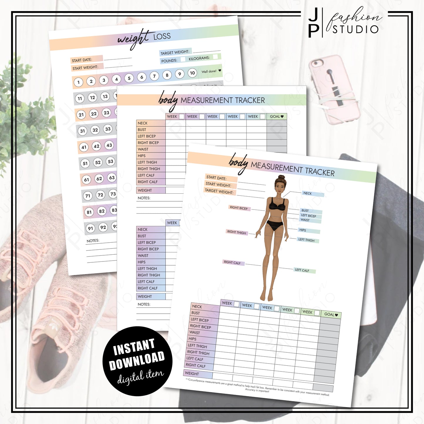 PRINTABLE Female Body Measurement Tracker, Weight Loss Tracker Printable, Weight Loss Planner, Diet Planner, Printable PDF, A4, A5, US Letter, Half Letter (Copy) - JPFashionStudio