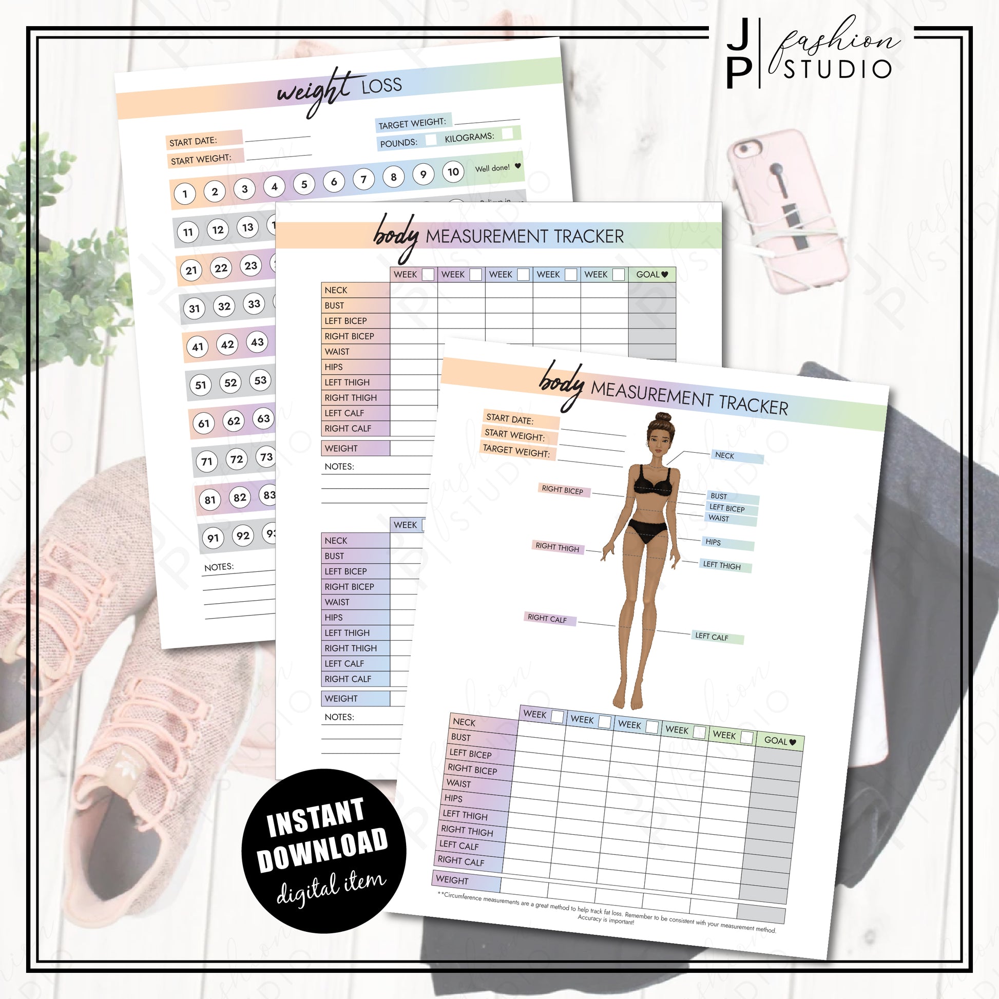PRINTABLE Female Body Measurement Tracker, Weight Loss Tracker