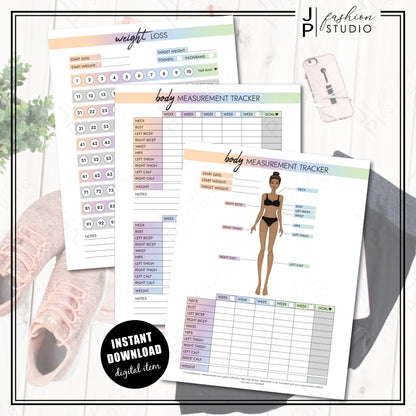 PRINTABLE Female Body Measurement Tracker, Weight Loss Tracker Printable, Weight Loss Planner, Diet Planner, Printable PDF, A4, A5, US Letter, Half Letter (Copy) - JPFashionStudio