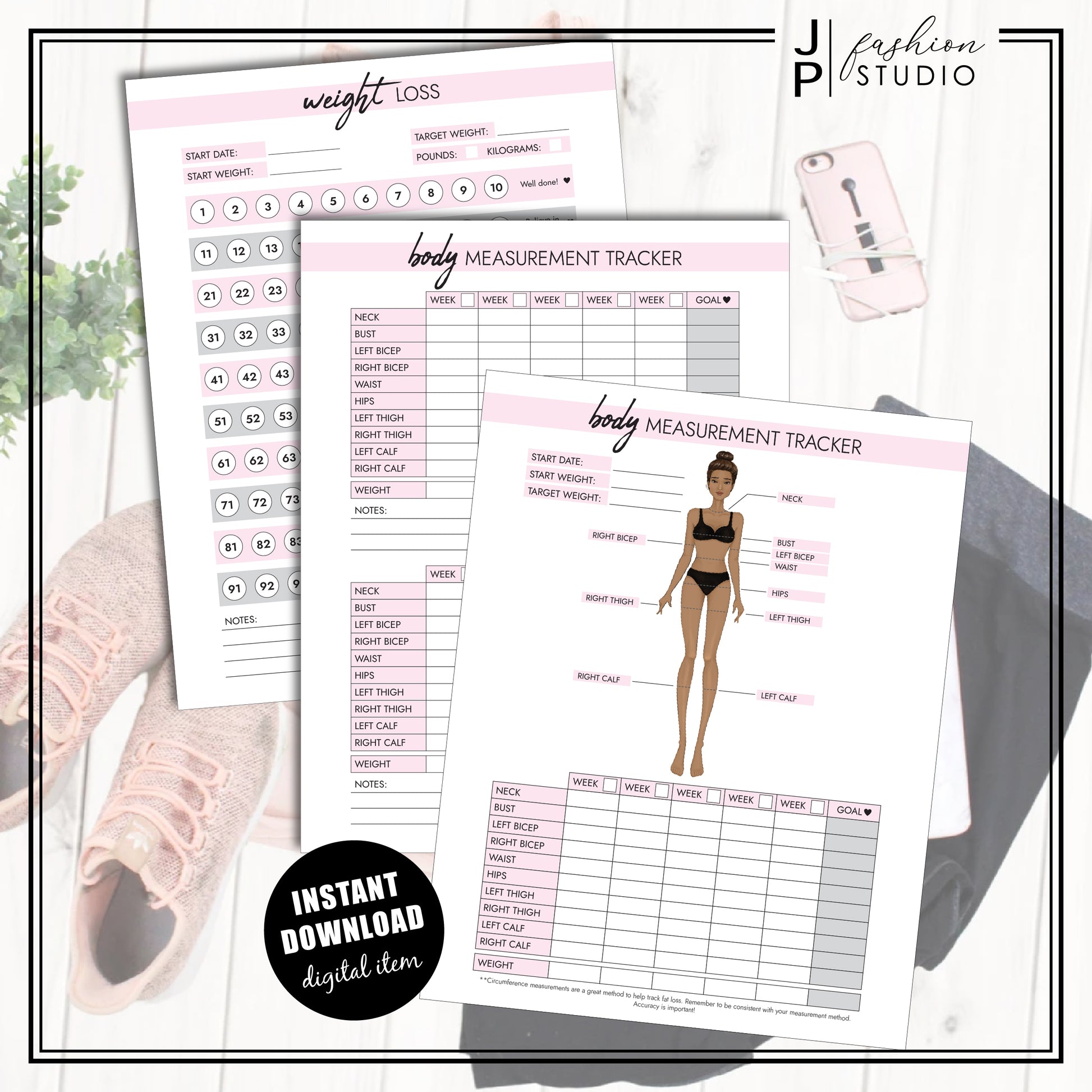 PRINTABLE Female Body Measurement Tracker, Weight Loss Tracker Printable, Weight Loss Planner, Diet Planner, PDF, A4, A5, US Letter, Half Letter