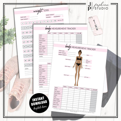 PRINTABLE Female Body Measurement Tracker, Weight Loss Tracker Printable, Weight Loss Planner, Diet Planner, PDF, A4, A5, US Letter, Half Letter