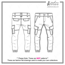 Load image into Gallery viewer, Men Jogger Pant sketches, Cargo pant, Fashion Flat Sketches, Pants Technical Drawings, Vector Fashion Templates, Boys pant sketch, Adobe Illustrator
