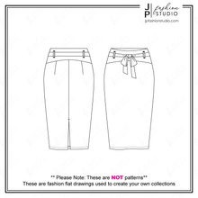 Load image into Gallery viewer, Women Pencil Skirts Sketches, Fashion Flat Sketches, Skirts Technical Drawings for Adobe Illustrator, fitted skirt, belted skirt, high waist skirt
