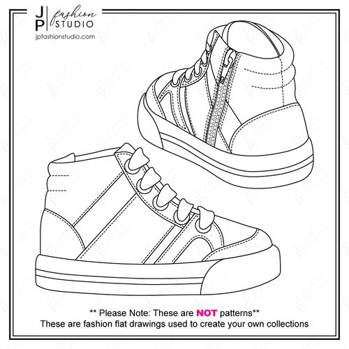 baby boys sneakers sketch, kids running shoes, fashion flat sketch, fashion croquis, fashion technical drawing, vector kids shoes