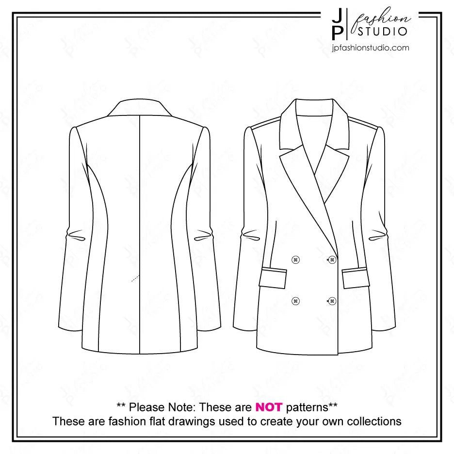 Women Suit Outfit Fashion Flat Sketches / Business casual / Bridal Suit / Chic Classy Pantsuit Technical Drawings for Adobe Illustrator. Oversized Blazer Jacket Double Breasted, Bustier Corset Cropped Top and Women's Trousers.&nbsp;