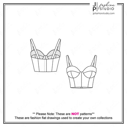 Women Suit Outfit Fashion Flat Sketches / Business casual / Bridal Suit / Chic Classy Pantsuit Technical Drawings for Adobe Illustrator. Oversized Blazer Jacket Double Breasted, Bustier Corset Cropped Top and Women's Trousers.&nbsp;