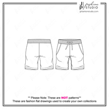 Load image into Gallery viewer, Men Sweatpants and Bermuda Sketches, Older Boys Fashion Flat Sketches, Fashion Technical drawings, Straight Legs jogging pant, Joggers sweatpants, Bermuda shorts for Adobe Illustrator
