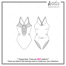 Load image into Gallery viewer, Women&#39;s Swimsuit Sketch, Fashion Flat Sketches, Swimwear Technical Drawings, Bikini Set Sketch, One-piece swimsuit fashion flat, CADs for Adobe Illustrator
