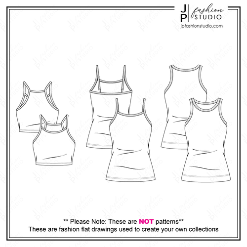 Women Tank Top Sketch, Fashion CADs, Fashion Technical Drawing, Fashion Flat Sketches for Adobe Illustrator, Crop Top, spaghetti strap tank top, camisole sketch
