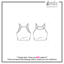 Load image into Gallery viewer, Women Tank Top Sketch, Fashion CADs, Fashion Technical Drawing, Fashion Flat Sketches for Adobe Illustrator, Crop Top, spaghetti strap tank top, camisole sketch

